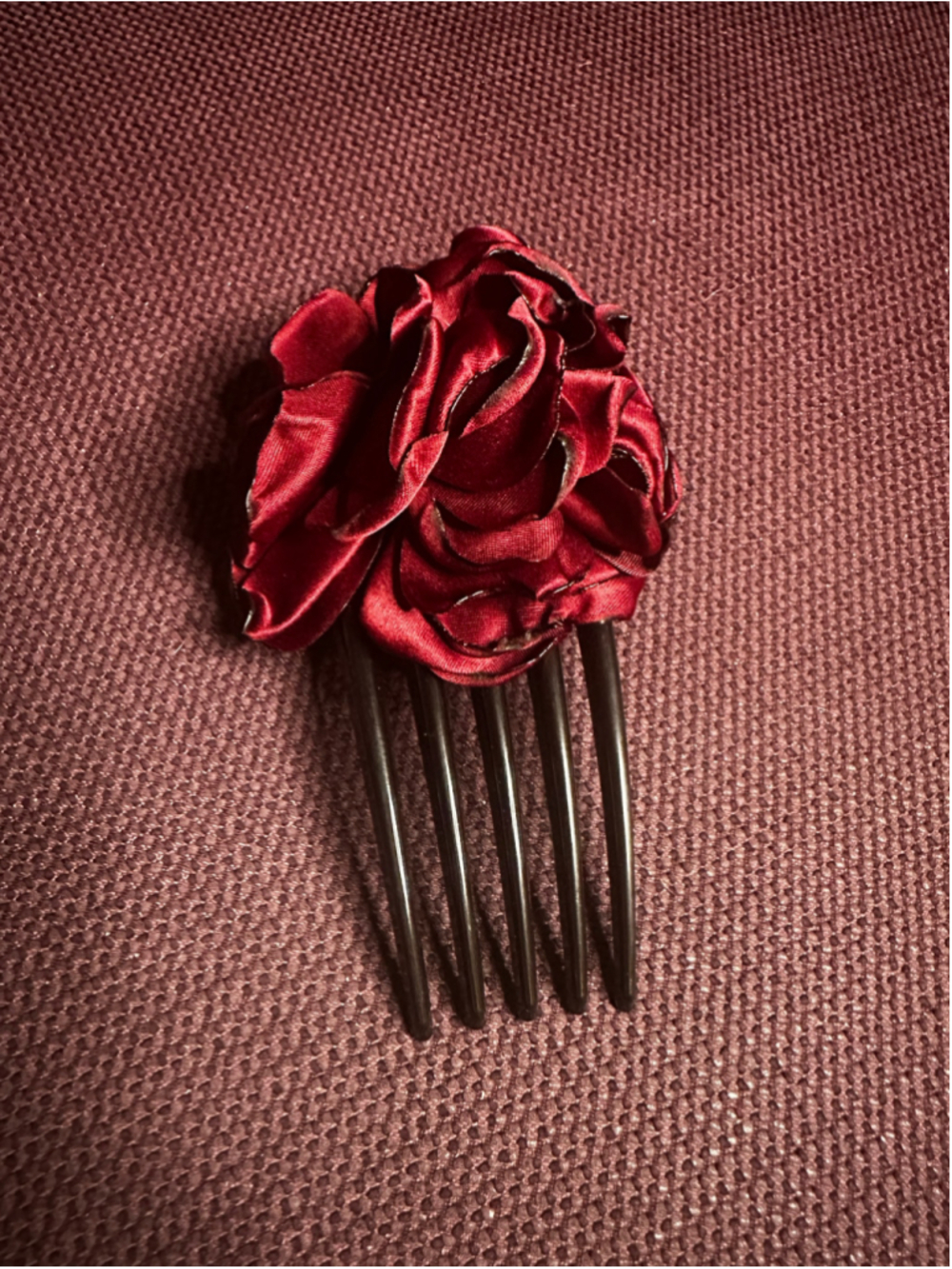 Red and Black Fabric Rose Hair Comb